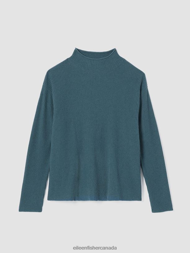 EILEEN FISHER Italian Cashmere Funnel Neck Top Boxy Fit Basic Length Women EUCALYPTUS Clothing 024FN465