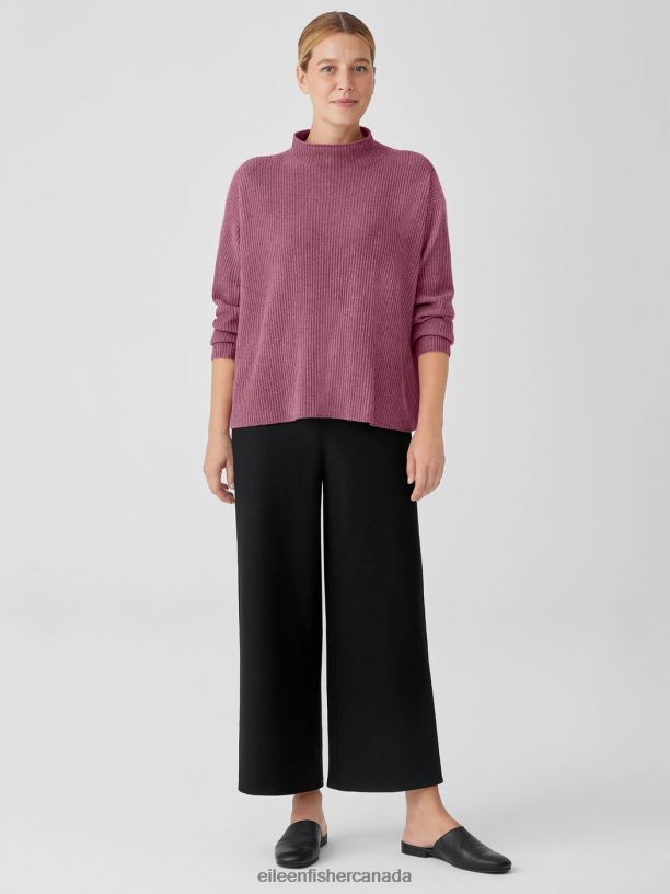 EILEEN FISHER Italian Cashmere Funnel Neck Top Boxy Fit Basic Length Women TEA ROSE Clothing 024FN459