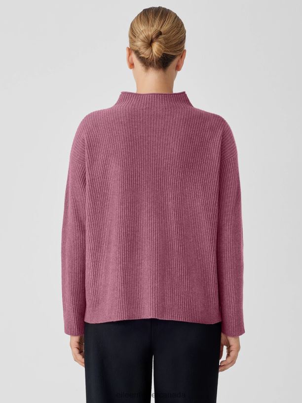EILEEN FISHER Italian Cashmere Funnel Neck Top Boxy Fit Basic Length Women TEA ROSE Clothing 024FN459