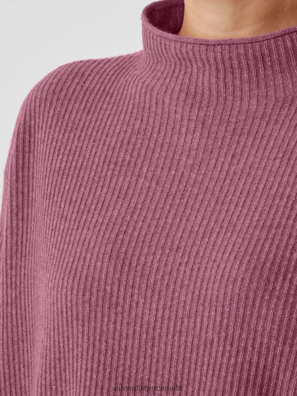 EILEEN FISHER Italian Cashmere Funnel Neck Top Boxy Fit Basic Length Women TEA ROSE Clothing 024FN459