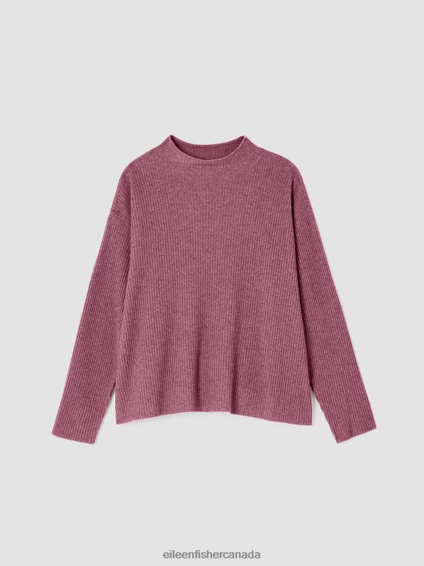 EILEEN FISHER Italian Cashmere Funnel Neck Top Boxy Fit Basic Length Women TEA ROSE Clothing 024FN459