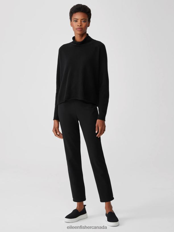 EILEEN FISHER Italian Cashmere Scrunch Neck Top Boxy Fit Short Length Women BLACK Clothing 024FN460