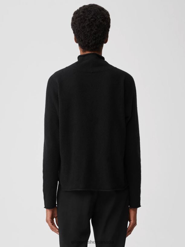 EILEEN FISHER Italian Cashmere Scrunch Neck Top Boxy Fit Short Length Women BLACK Clothing 024FN460