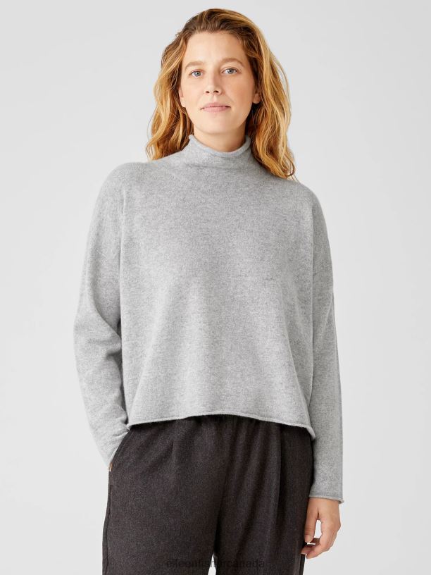 EILEEN FISHER Italian Cashmere Scrunch Neck Top Boxy Fit Short Length Women MOON Clothing 024FN462