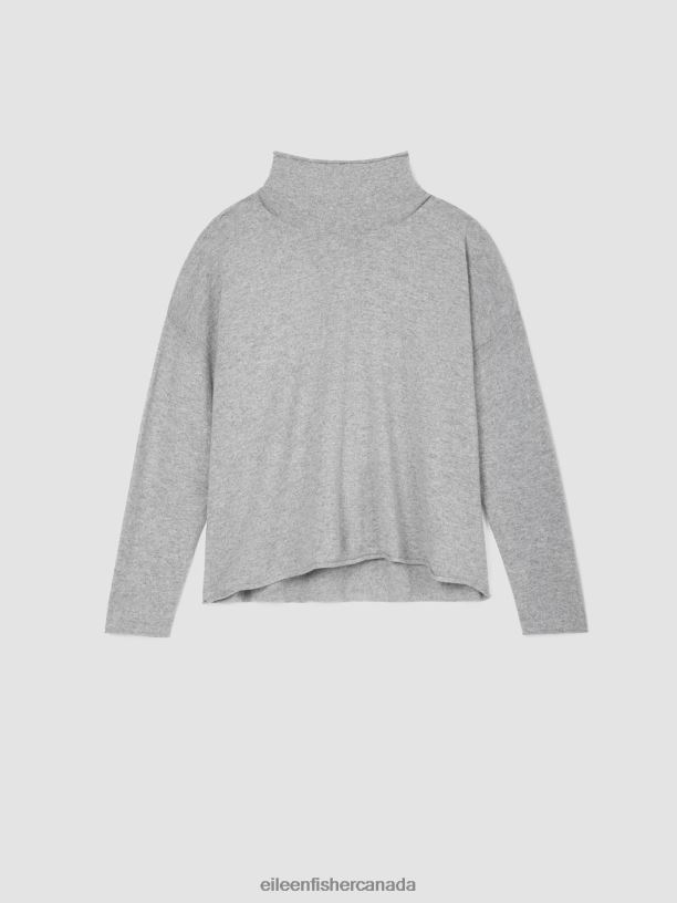 EILEEN FISHER Italian Cashmere Scrunch Neck Top Boxy Fit Short Length Women MOON Clothing 024FN462