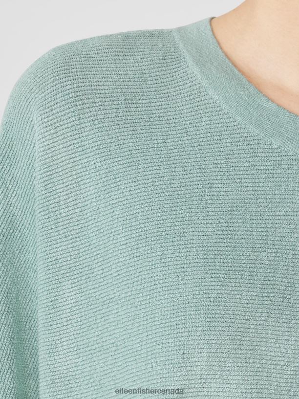 EILEEN FISHER Linen Crepe Stretch Crew Neck Top Boxy Fit Short Length Women ABSINTHE Clothing 024FN443