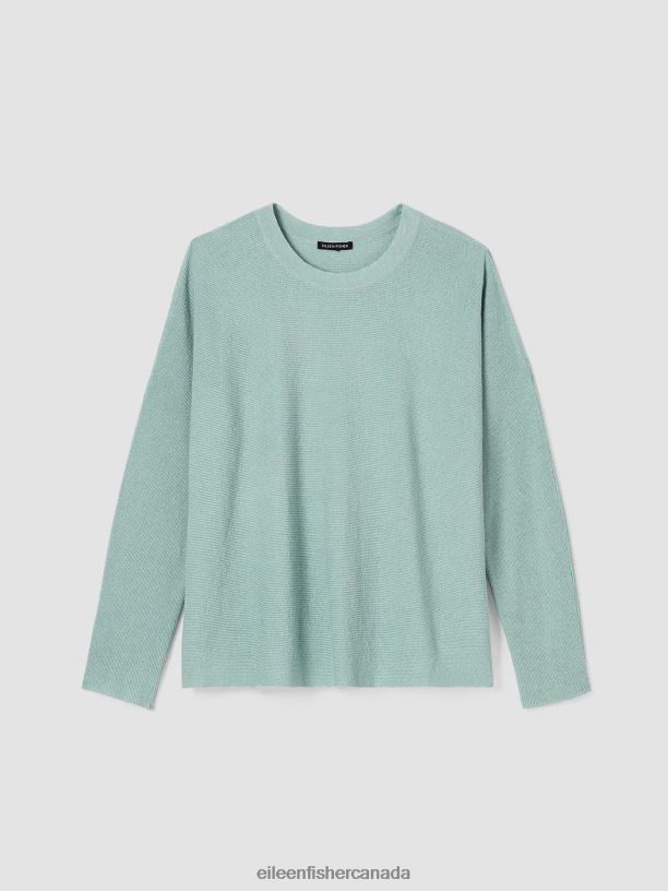 EILEEN FISHER Linen Crepe Stretch Crew Neck Top Boxy Fit Short Length Women ABSINTHE Clothing 024FN443