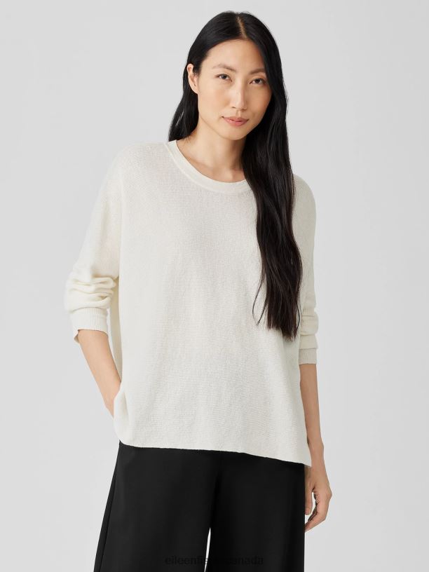 EILEEN FISHER Linen Crepe Stretch Crew Neck Top Boxy Fit Short Length Women BLACK Clothing 024FN440