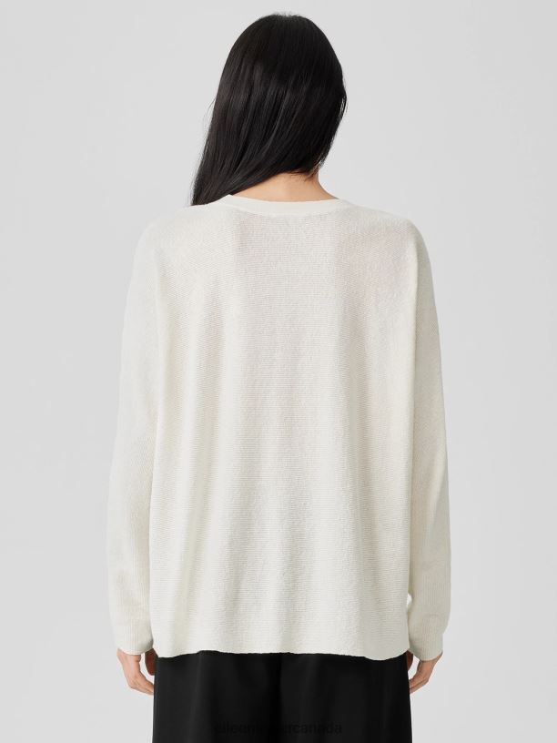 EILEEN FISHER Linen Crepe Stretch Crew Neck Top Boxy Fit Short Length Women BLACK Clothing 024FN440