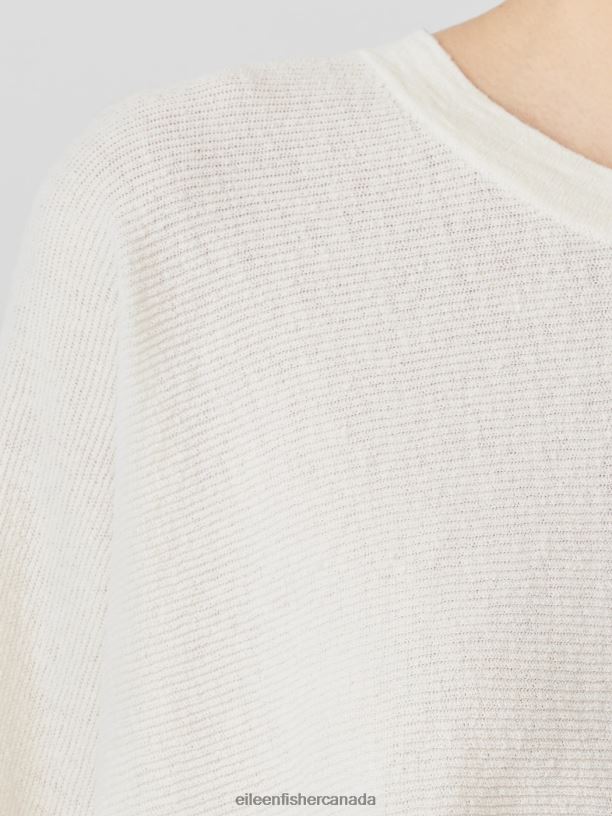 EILEEN FISHER Linen Crepe Stretch Crew Neck Top Boxy Fit Short Length Women BLACK Clothing 024FN440