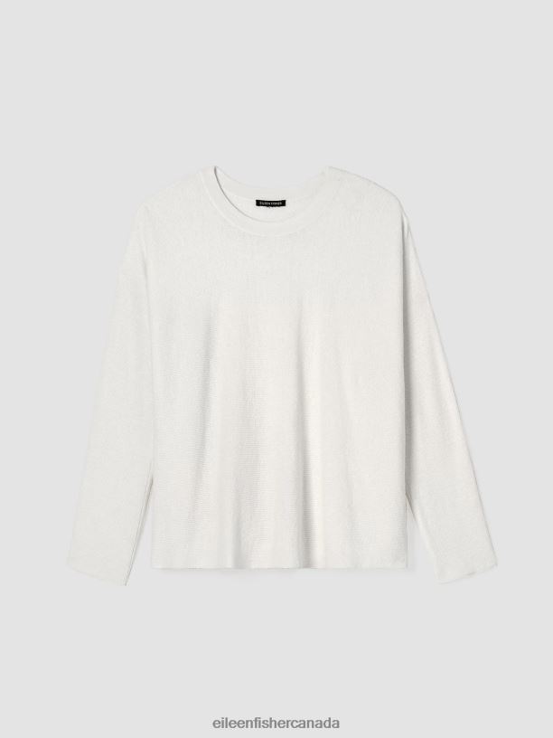 EILEEN FISHER Linen Crepe Stretch Crew Neck Top Boxy Fit Short Length Women BLACK Clothing 024FN440