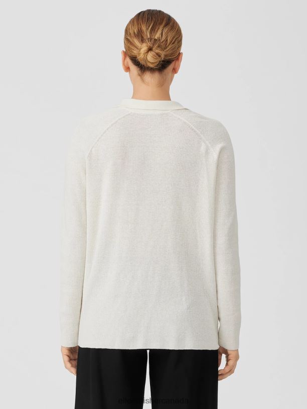 EILEEN FISHER Linen Crepe Stretch Top Boxy Fit Long Length Women IVORY Clothing 024FN427