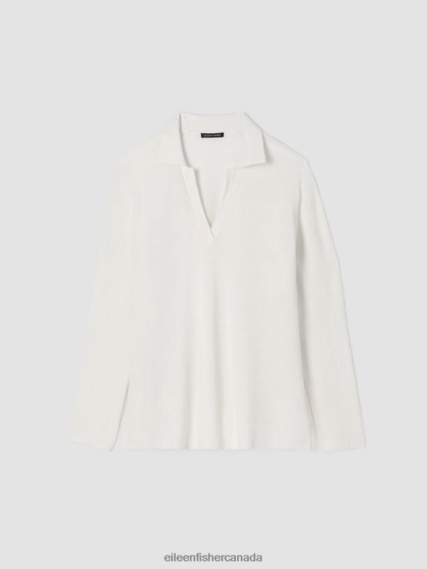 EILEEN FISHER Linen Crepe Stretch Top Boxy Fit Long Length Women IVORY Clothing 024FN427