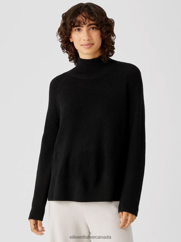 EILEEN FISHER Merino Turtleneck Top in Responsible Wool Boxy Fit Basic Length Women BLACK Clothing 024FN470