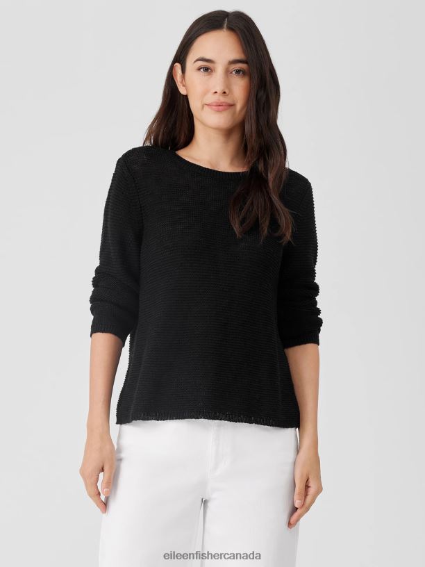 EILEEN FISHER Organic Linen CottonCrew Neck Top Easy Fit Short Length Women BLACK Clothing 024FN381