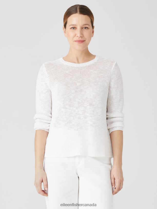 EILEEN FISHER Organic Linen CottonCrew Neck Top Easy Fit Short Length Women WHITE Clothing 024FN382