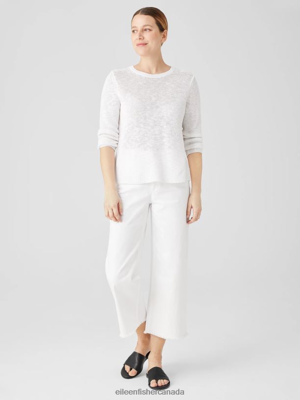 EILEEN FISHER Organic Linen CottonCrew Neck Top Easy Fit Short Length Women WHITE Clothing 024FN382