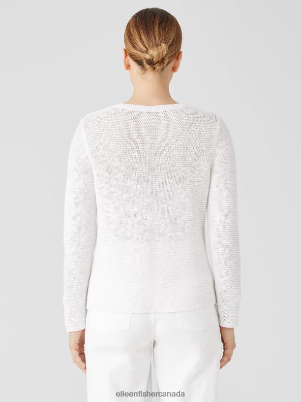 EILEEN FISHER Organic Linen CottonCrew Neck Top Easy Fit Short Length Women WHITE Clothing 024FN382