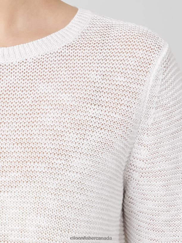 EILEEN FISHER Organic Linen CottonCrew Neck Top Easy Fit Short Length Women WHITE Clothing 024FN382