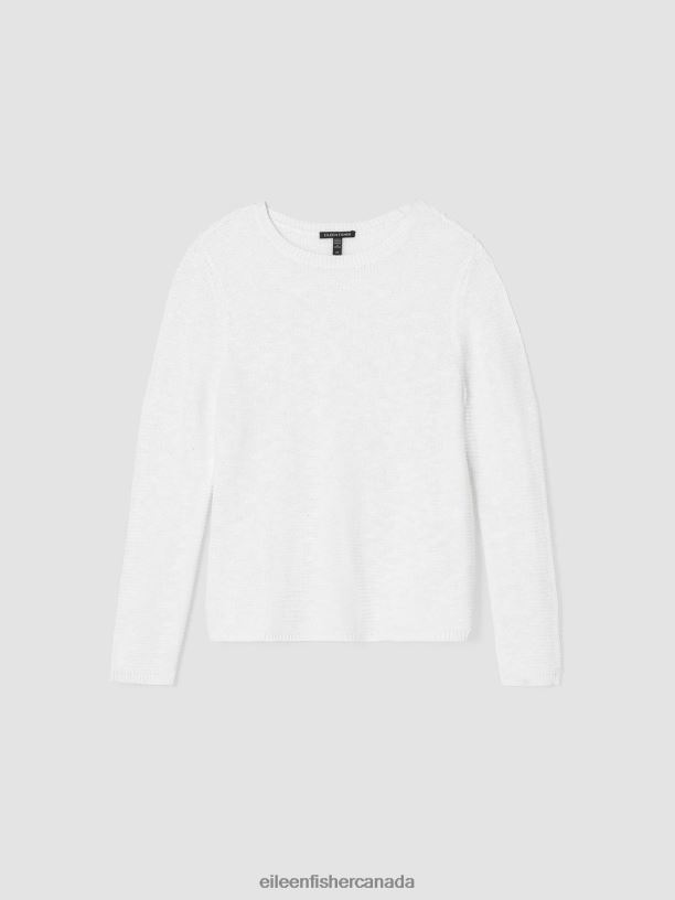 EILEEN FISHER Organic Linen CottonCrew Neck Top Easy Fit Short Length Women WHITE Clothing 024FN382