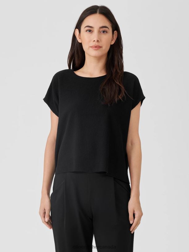 EILEEN FISHER Organic Linen Cotton Seed Square Top Boxy Fit Short Length Women BLACK Clothing 024FN385