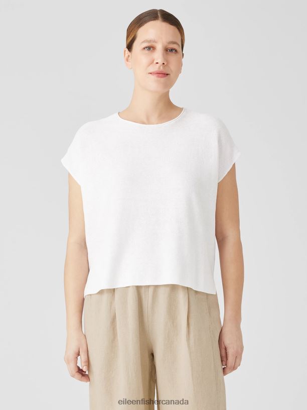 EILEEN FISHER Organic Linen Cotton Seed Square Top Boxy Fit Short Length Women WHITE Clothing 024FN386