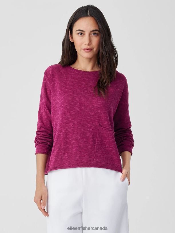 EILEEN FISHER Organic Linen Cotton Slub Box-Top Boxy Fit Short Length Women RASPBERRY Clothing 024FN420