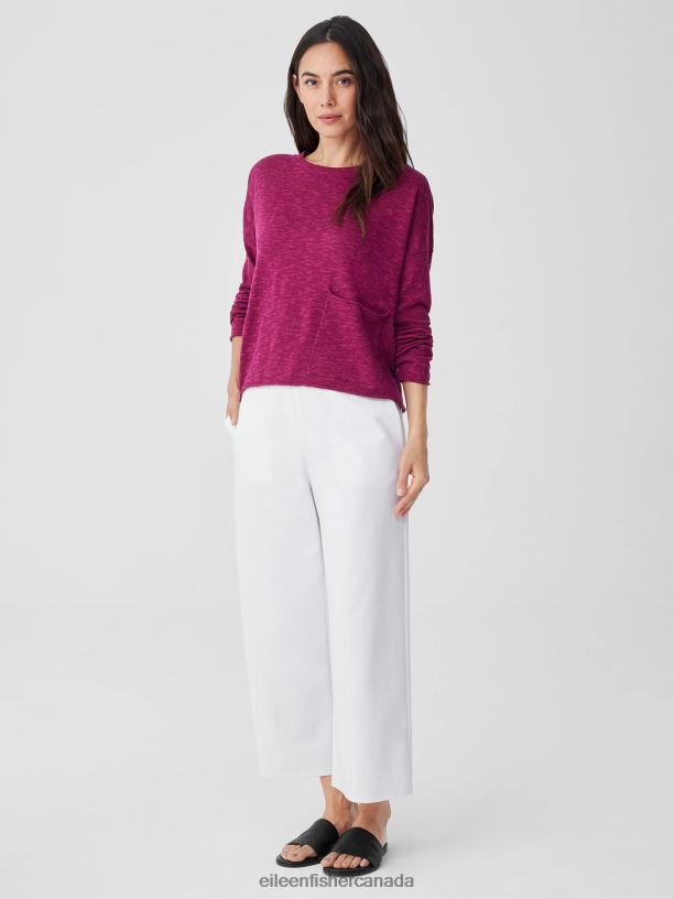 EILEEN FISHER Organic Linen Cotton Slub Box-Top Boxy Fit Short Length Women RASPBERRY Clothing 024FN420