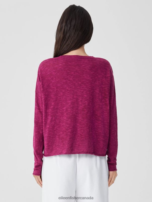 EILEEN FISHER Organic Linen Cotton Slub Box-Top Boxy Fit Short Length Women RASPBERRY Clothing 024FN420
