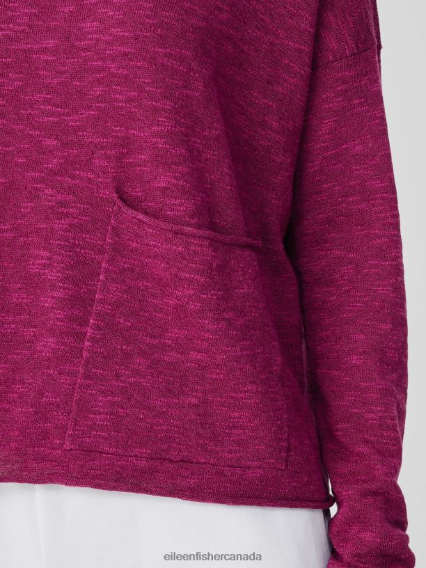 EILEEN FISHER Organic Linen Cotton Slub Box-Top Boxy Fit Short Length Women RASPBERRY Clothing 024FN420