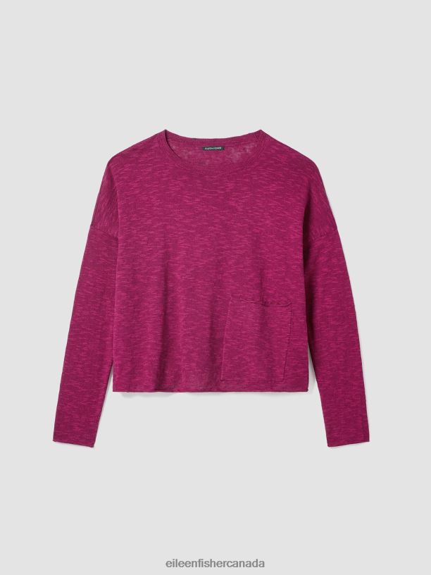 EILEEN FISHER Organic Linen Cotton Slub Box-Top Boxy Fit Short Length Women RASPBERRY Clothing 024FN420