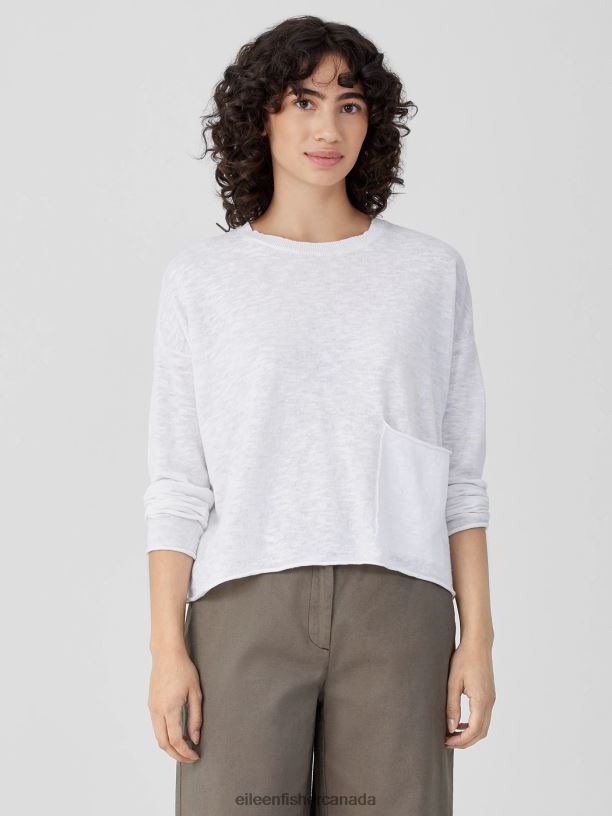 EILEEN FISHER Organic Linen Cotton Slub Box-Top Boxy Fit Short Length Women WHITE Clothing 024FN419