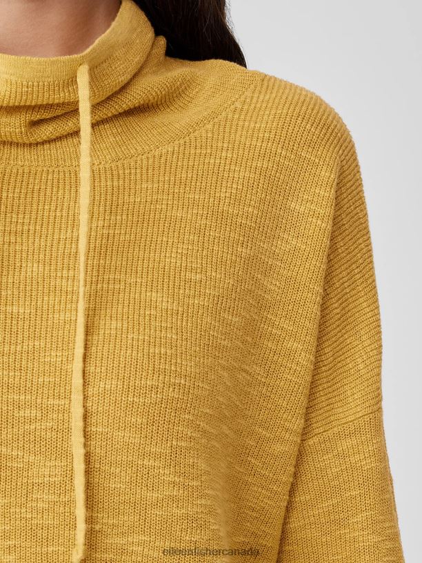 EILEEN FISHER Organic Linen Cotton Slub Funnel Neck Top Boxy Fit Basic Length Women LEMON DROP Clothing 024FN417