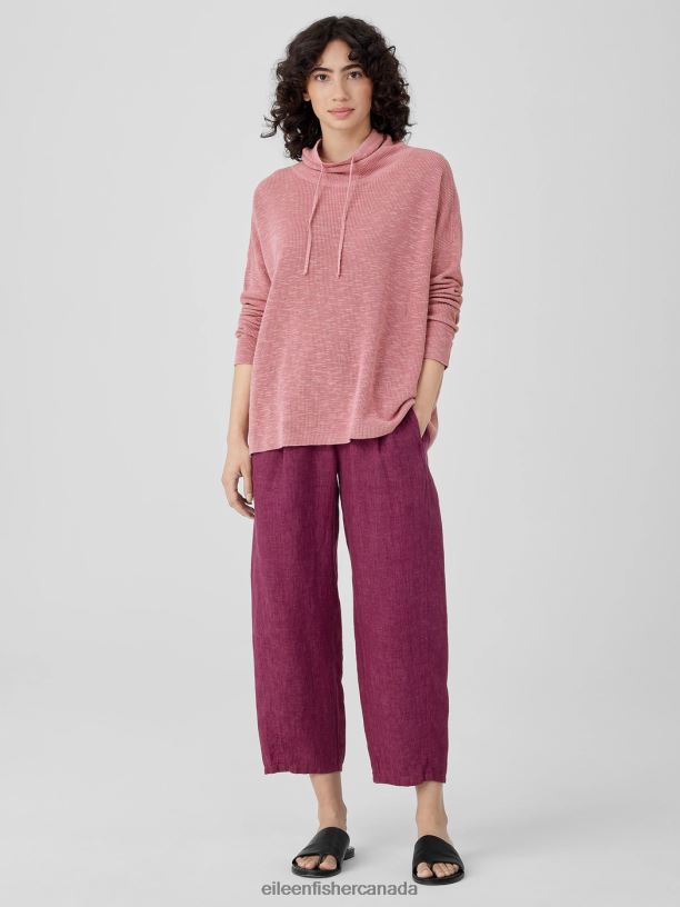 EILEEN FISHER Organic Linen Cotton Slub Funnel Neck Top Boxy Fit Basic Length Women MAGNOLIA Clothing 024FN416