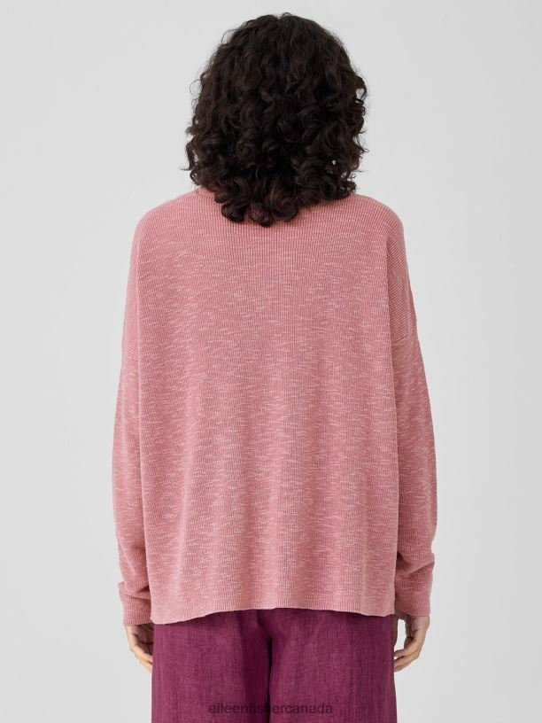 EILEEN FISHER Organic Linen Cotton Slub Funnel Neck Top Boxy Fit Basic Length Women MAGNOLIA Clothing 024FN416