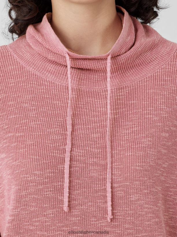 EILEEN FISHER Organic Linen Cotton Slub Funnel Neck Top Boxy Fit Basic Length Women MAGNOLIA Clothing 024FN416