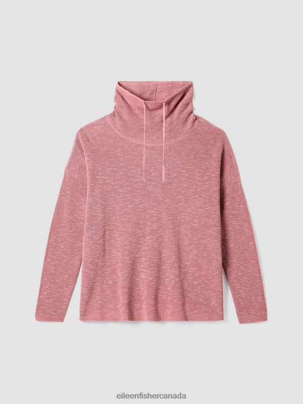 EILEEN FISHER Organic Linen Cotton Slub Funnel Neck Top Boxy Fit Basic Length Women MAGNOLIA Clothing 024FN416