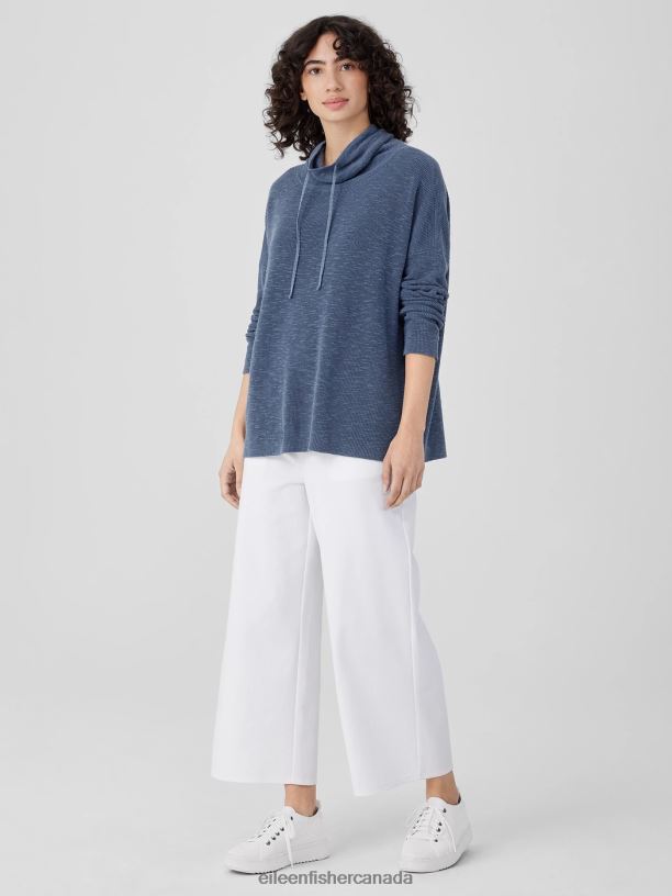 EILEEN FISHER Organic Linen Cotton Slub Funnel Neck Top Boxy Fit Basic Length Women WHITE Clothing 024FN414