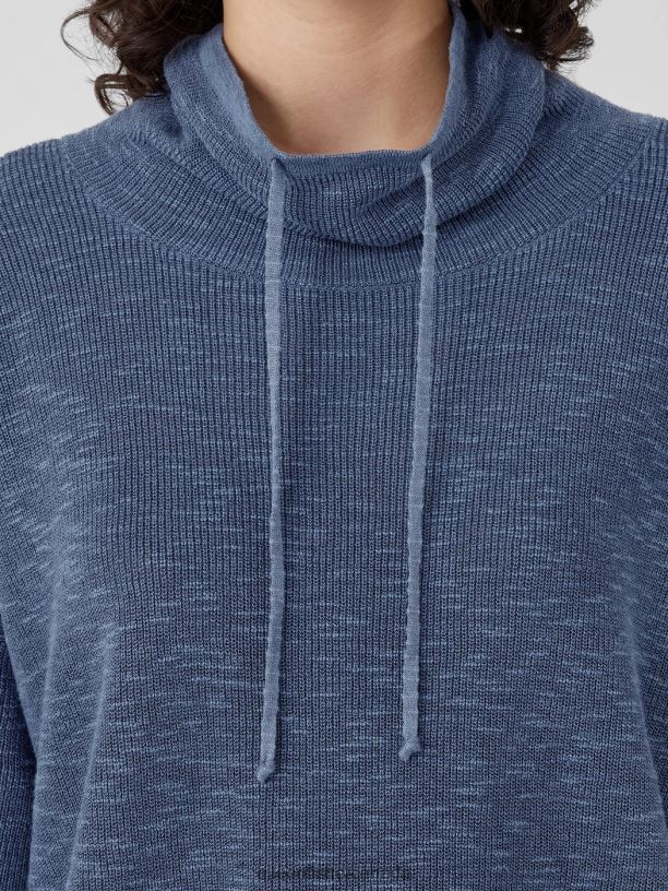 EILEEN FISHER Organic Linen Cotton Slub Funnel Neck Top Boxy Fit Basic Length Women WHITE Clothing 024FN414