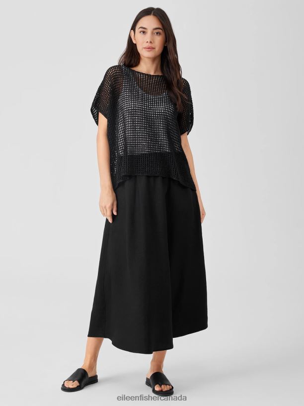 EILEEN FISHER Organic Linen DelaveBateau Neck Top Boxy Fit Short Length Women BLACK Clothing 024FN378