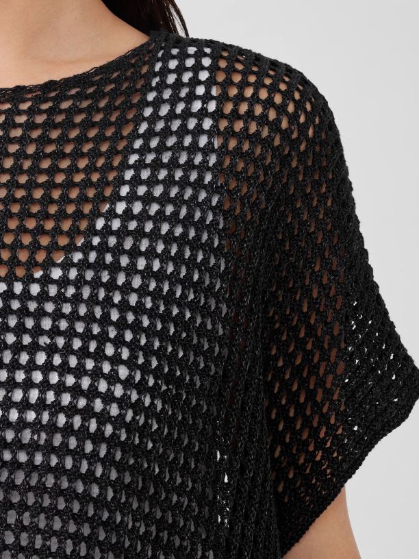 EILEEN FISHER Organic Linen DelaveBateau Neck Top Boxy Fit Short Length Women BLACK Clothing 024FN378