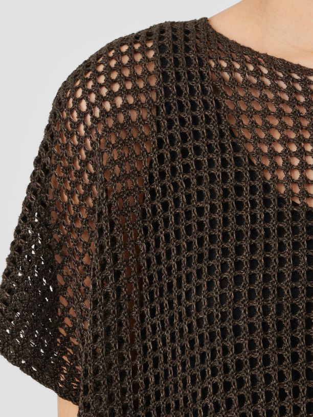 EILEEN FISHER Organic Linen DelaveBateau Neck Top Boxy Fit Short Length Women ESPRESSO Clothing 024FN379