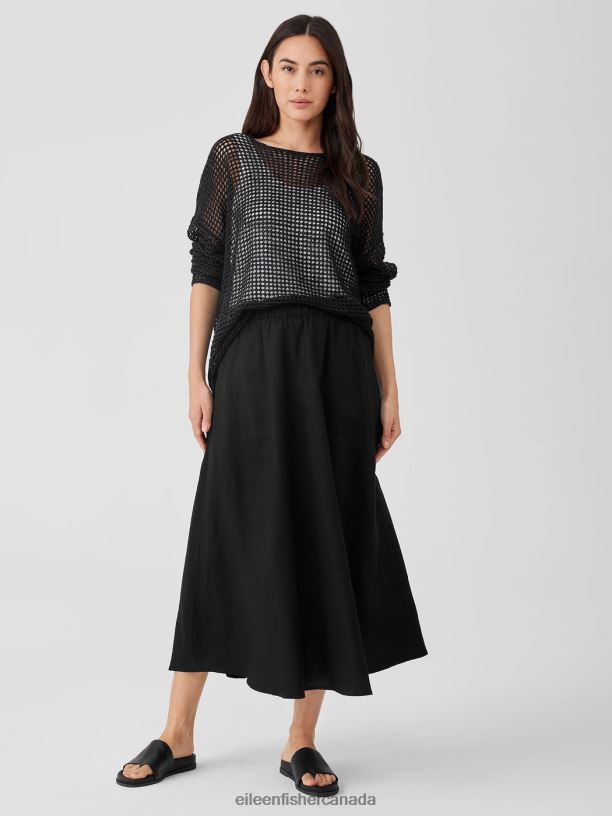 EILEEN FISHER Organic Linen DelaveRound Neck Top Boxy Fit Basic Length Women BLACK Clothing 024FN375