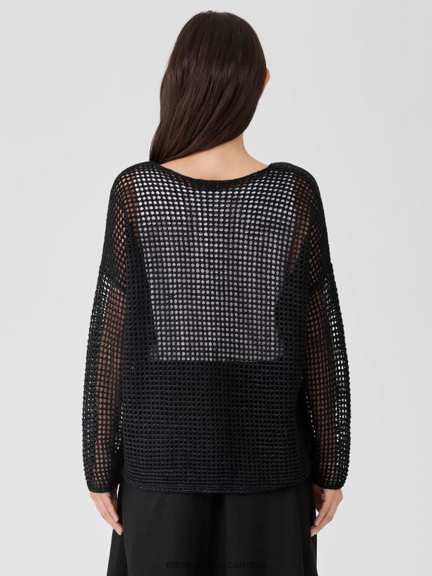 EILEEN FISHER Organic Linen DelaveRound Neck Top Boxy Fit Basic Length Women BLACK Clothing 024FN375