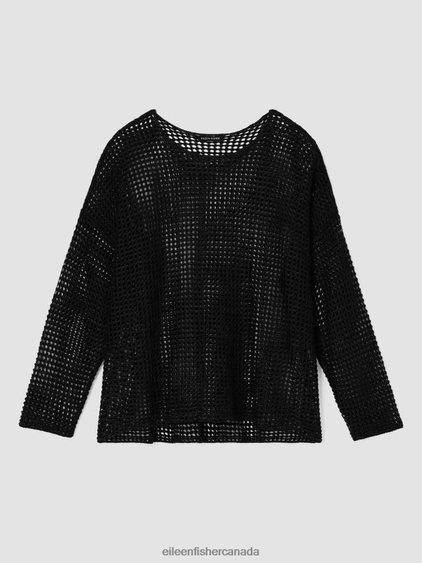 EILEEN FISHER Organic Linen DelaveRound Neck Top Boxy Fit Basic Length Women BLACK Clothing 024FN375