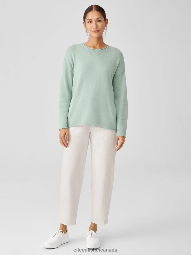 EILEEN FISHER Peruvian Cotton Blend Crew Neck Top Boxy Fit Basic Length Women ABSINTHE Clothing 024FN439