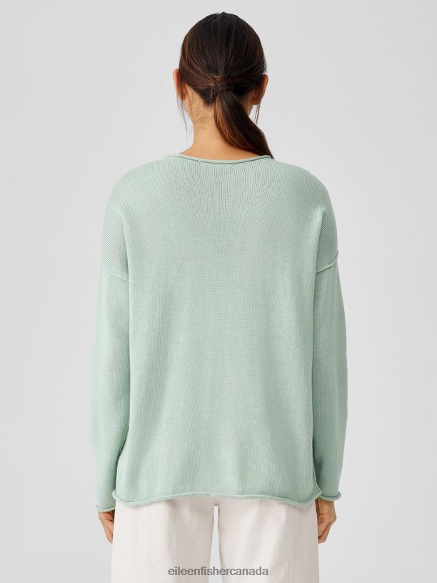 EILEEN FISHER Peruvian Cotton Blend Crew Neck Top Boxy Fit Basic Length Women ABSINTHE Clothing 024FN439