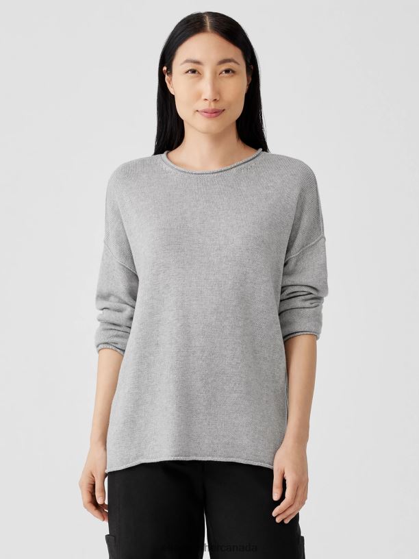 EILEEN FISHER Peruvian Cotton Blend Crew Neck Top Boxy Fit Basic Length Women BLACK Clothing 024FN434