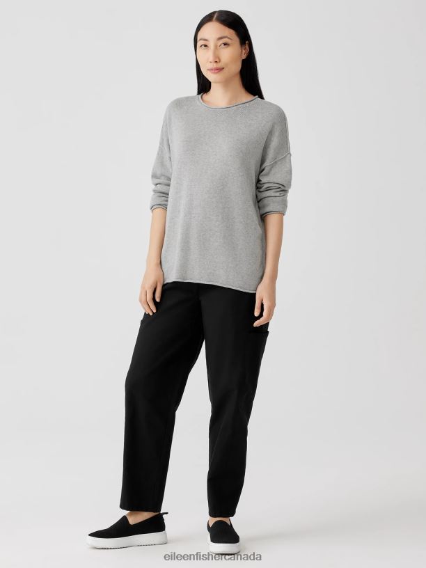 EILEEN FISHER Peruvian Cotton Blend Crew Neck Top Boxy Fit Basic Length Women BLACK Clothing 024FN434
