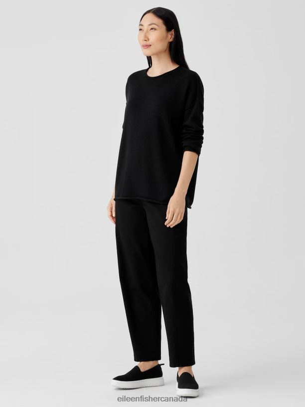 EILEEN FISHER Peruvian Cotton Blend Crew Neck Top Boxy Fit Basic Length Women BLACK Clothing 024FN435